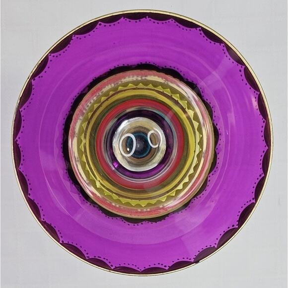 4 Pier 1 Festive Martini Glasses Blown Colorful Purple Stripe Gold Accent 8" Set - Picture 13 of 14